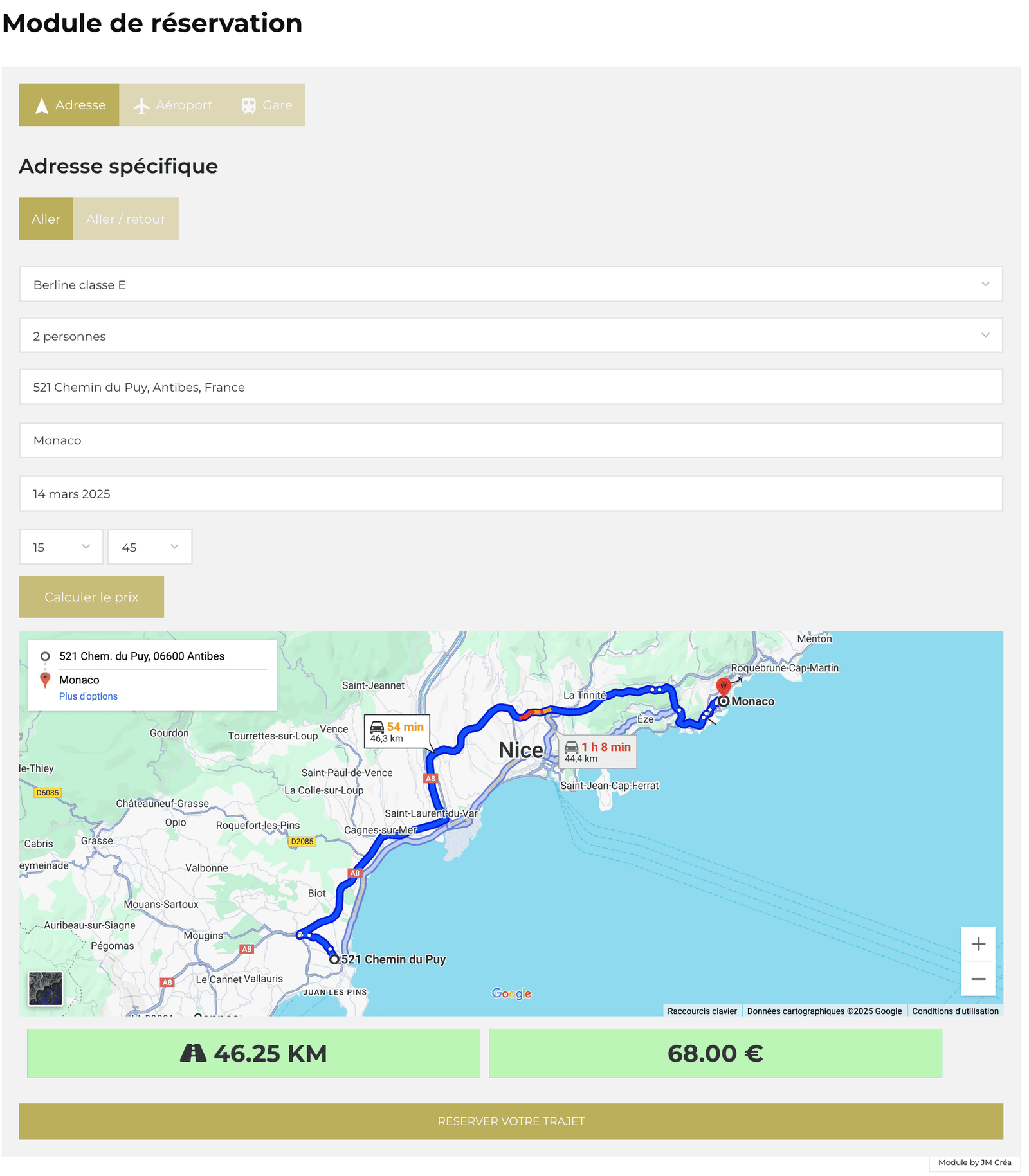 module de réservation